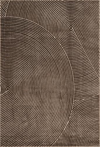 Abani Neutral Collection Brown Area Rug 4' x 6' for Living Room, Bedroom - Mid-Century Concentric Circle Design - Durable & Easy to Clean - color: Brown, size: 4' x 6' (Rectangular)
