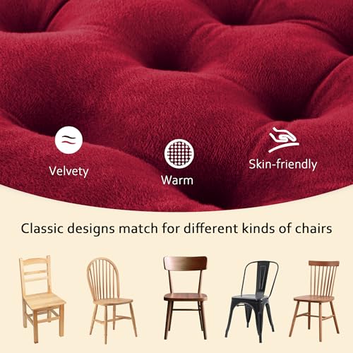 ELFJOY 4 Pack Chair Cushions for Dining Chairs Chair Pads Cushion for Kitchen Office Tufted Square Seat Cushion with Ties (16" Burgundy Velvet) - color: Burgundy Velvet