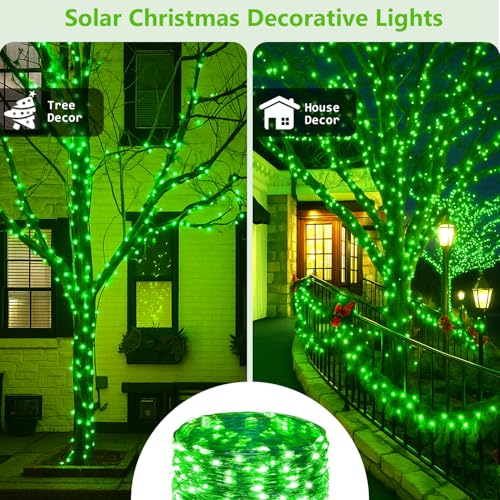 Extra-Long 144FT Solar String Lights for Outside, 2 Pack 400LED Solar St. Patrick's Day Lights Waterproof, Copper Wire 8 Modes Twinkle Fairy Lights Outdoor for Tree Garden Party Xmas Decor (Green) - color: Green, size: 2 Pack-400LED