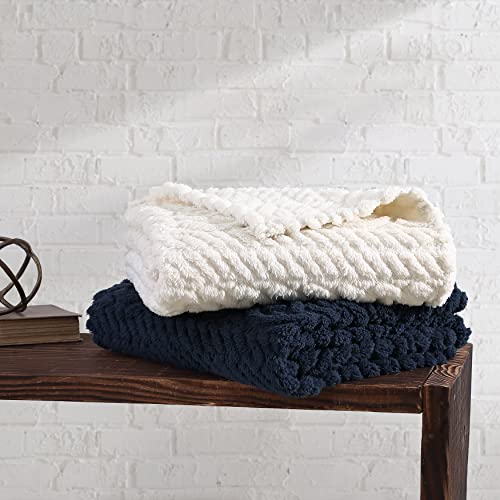 Nautica - Throw Blanket, Soft Cable Knit Sherpa Bedding, Cozy Home Decor for Bed or Couch (Declan Ivory, 50" x 60") - color: Declan Ivory