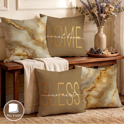 OBSEDE Inspirational Beige Marble Decorative Throw Pillow Covers 18 × 18 in, Set of 4, Couch Cushion Cases Inserts for Sofa Bed Living Room Home Decor, Single-Sided Print - color: Inspirational Beige Marble, size: 18" x 18" (Pack of 4)
