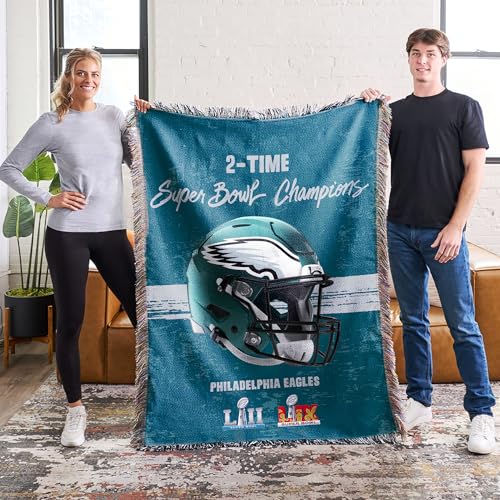 Northwest NFL Philadelphia Eagles 2025 Super Bowl LIX Multi Champ Powerhouse Woven Tapestry Wall Hanging, 48 x 60 Inches, Officially Licensed, Decorative Fringes