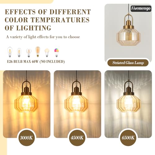 9in Mid Century Modern Pendant Light, Gold and Small Amber Glass | Vintage Lighting Fixture Ceiling Hanging Lamp for Kitchen Island Foyer Dining Room Bedroom Entryway Hallway Over Sink Table - color: Amber & Gold Hardwire, size: 9in