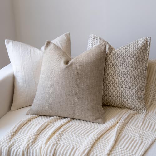 FIOUOVO Decorative Neutral Throw Pillow Covers 18x18 Farmhouse Pillow Covers Cotton Stripe Cushion Covers Home Decor for Sofa Couch Living Room Bedroom 1PC, Waffle - color: Waffle Stripe, size: 18" x 18" (Pack of 1)