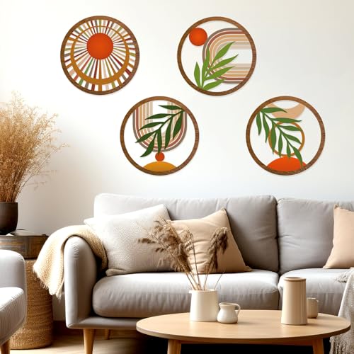 Zzbakress 4 Pcs Boho Wall Decor Rustic Wooden Hollow Bobo Wall Art Bohemian Bedroom Decor 10 inch Farmhouse Wall Hanging Decor Boho Minimalist Wall Art for Bedroom Living Room (Rustic, 4)
