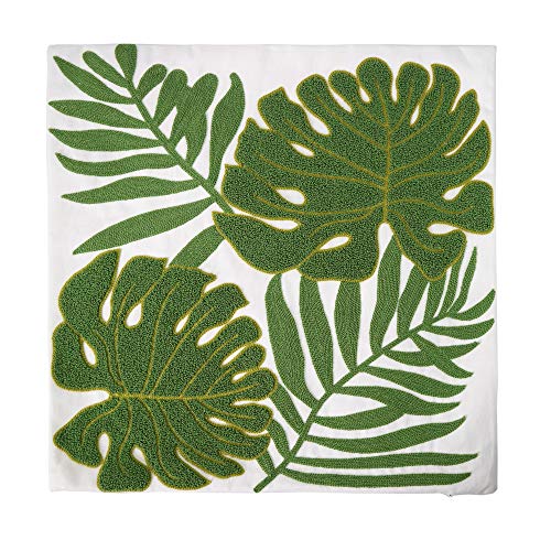 Embroidery Throw Pillow Covers 18x18 Home Decor Loop Tropical Green Leave Floor Pillow Cover for Couch 100% Cotton Canvas Cushion Cover Pillow Case Plant Monstera Leaf 45x45, 1 Piece - color: Green Monstera Leaves