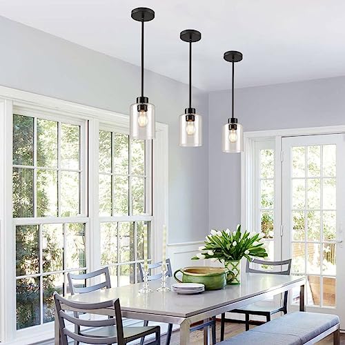Black Pendant Lights Kitchen Island - Seeded Glass Pendant Light Fixture Multiple Stems Rods (3 Pack with Rod seeded Glass) - color: 3 pack with rod seeded glass