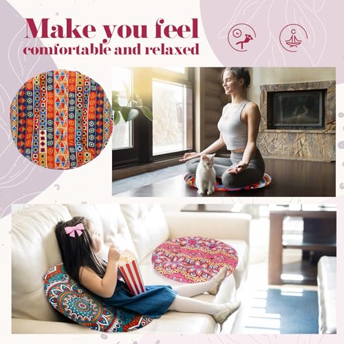 Nuogo 12 Pcs Bohemian Floor Cushions Bulk 15 Inch Boho Floor Sitting Meditation Pillows Yoga Mandala Meditation Pouf for Living Room Balcony Office Tatami(Round) - color: Round