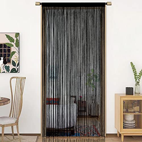 HSYLYM Spaghetti String Curtains for Doorways Privacy Door Frame Tassel Hippy Wall Kitchen Hallway Boho Fringe Curtain Hanging Door Room Dividers Decor 1 Panel（39×79in/100×200cm,Black） - color: Black, size: 39"W x 79"L (Pack of 1)