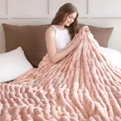 Faux Rabbit Fur Throw Blanket, Ultra Soft Plush Cozy Blanket for Couch Bed, Thick Fluffy Ruched Tie-Dye Decorative Blanket, Giftable,60"x80",Tie-Dye Pink - color: Tie-dye Pink, size: Twin(60"x80")