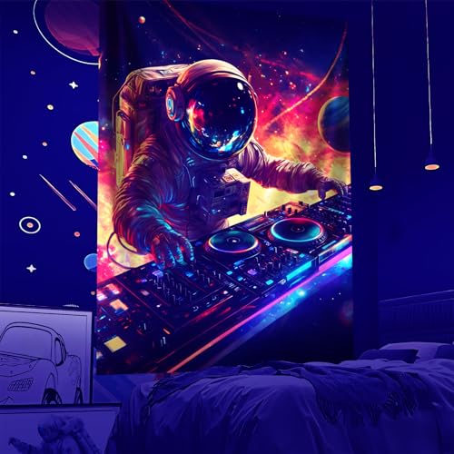 NYZE Astronaut Space Tapestry for Bedroom, Glow in the Dark Room Decor Wall Tapestries, Cool Galaxy Planet Wall Hanging, Wall Hanging for Men Guys Gamer Room Dorm Living Room 44in×60in - color: Astronaut G, size: 44"L x 60"W
