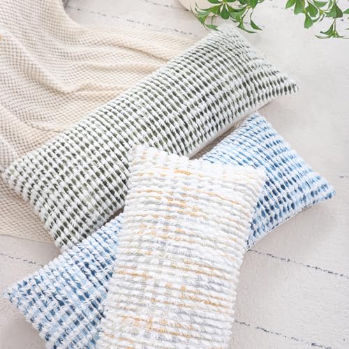 LUOYEHK Boho Throw Pillow Covers 14x36 Inch Chenille Tufted Pillowcase Farmhouse Neutral Cushion Covers for Couch Sofa Bed Living Room, Brown White (1 Piece) - color: Brown White, size: 36" x 14" (Pack of 1)