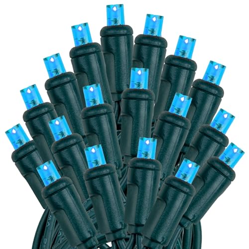 Novelty Lights 25ft 50 LED Teal Christmas Lights Outdoor/Indoor, 6" Spacing, Green Wire String Lights for Festive Xmas Lighting, IP55, UL Listed, Dimmable, Connectable - color: Teal