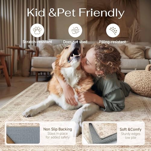 2x3 Beige Washable Vintage Runner Rug for Living Room Bedroom Soft Tranditional Non Slip Thin Throw Rug Lightweight Floral Low Pile Distressed Carpet Doormat Kitchen Entrance Hallway Laundry - color: Vintage | Beige, size: 2'x3'