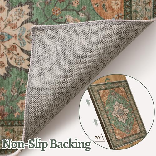 Tangsoo 2x3 Rugs for Entryway, Washable Vintage Non Slip Small Area Rug, Indoor Front Door Rug, Print Door Mat Small Carpet, Soft Low Pile Rugs for Entrance Kitchen Bedroom Home Decor - color: Tan/Green, size: 2' X 3' (Rectangular)