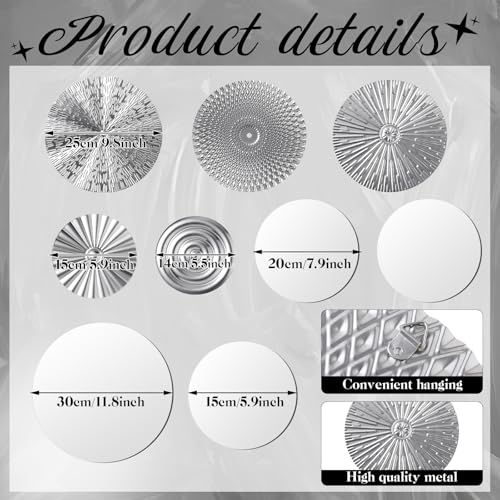Blulu 9 Pcs Silver Mirror Wall Decor Metal Round Home Art Decor Decorative Modern Circle Mirror Wall Art Sculpture Hanging Decorations for Home Living Room Office - color: Silver