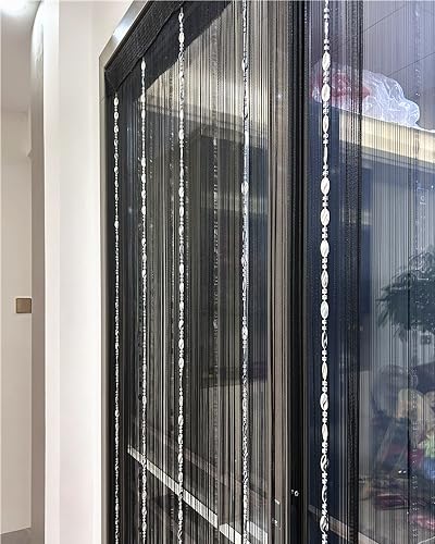 ave split 100cmX200cm Decorative Door String Curtain Beads Wall Panel Fringe Window Room Divider Blind for Wedding Coffee House Restaurant Parts Door Divider Beads Tassel Screen Decoration (black25) - color: Black