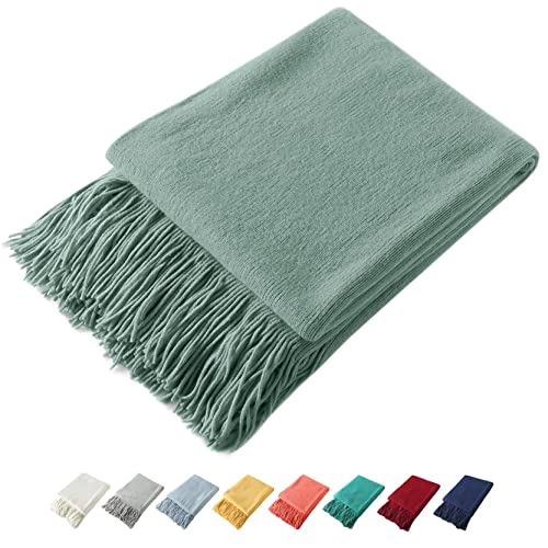 Homiest Decorative Knitted Throw Blanket with Fringe, Lightweight Acrylic Knit, Soft & Cozy Tassel Blanket for Couch, Sofa, Bed (Sage Green, 50 x 60 Inch) - color: Sage Green, size: 50" x 60"