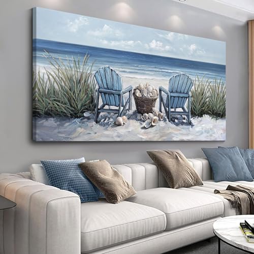 HGUAOA Coastal Wall Art - Large Landscape Wall Paintings for Living Room, Bedroom Pictures, Ocean Beach Artwork, Blue Wall Art, Above Bed Decor, Coastal Landscape Beach Pinting - color: Coastal, size: 48"L x 24"W