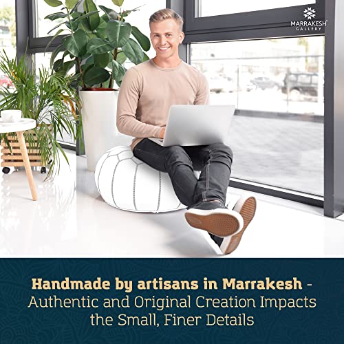 Marrakesh Gallery Genuine Leather Round Pouf Unstuffed - Moroccan Ottoman Footstool, Footrest Cover - Boho Decor - Bohemian Living Room, Bedroom, Kids Room, Gift & Wedding - color: White By Grey