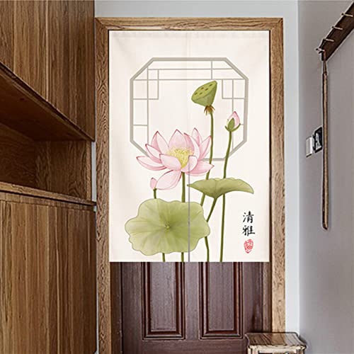Japanese Noren Doorway Curtain Tapestry Traditional Chinese Wealth Fortune Door Curtain Lotus Painting Kitchen Home Decoration, 33" x 35" - color: Multi 4, size: 33.5"W x 35.5"L (Pack of 1)