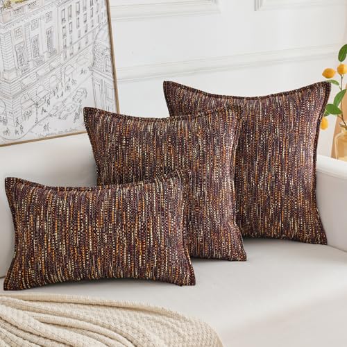 Premium Series Fringe Boho Throw Pillow Cover, Linen Woven Luxury Thick Cushion Case with Tassels for Home Décor, Burnt, 18x18 Inch - color: Burnt, size: 18" x 18" (Pack of 1)