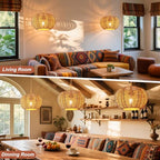 Hanging Lights with Plug in Cord Rattan Hanging Lamp Boho Ceiling Light Fixtures Farmhouse Pendant Lamp Shape for Living Room Bedroom Kitchen - size: 11.8 Inch-Ball Cactus Shade