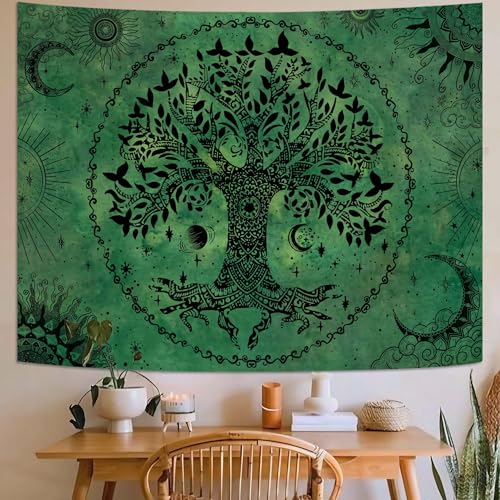 Lunerfex Tree of Life Mandala Tapestry Boho Tapestry for Bedroom Green Tapestries Wall Hanging Living Room Wall Art and Home Decor 44x60 - color: Green, size: 60"L x 44"W
