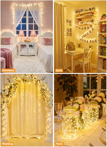 Brightown Fairy Lights Battery Operated, 10Ft 120 LED Firecracker String Lights, Waterproof Silver Wire Starry Firefly Light for DIY Wreath Wedding Indoor Outdoor Christmas Garden Decorations - color: Warm White, size: 120 LEDs