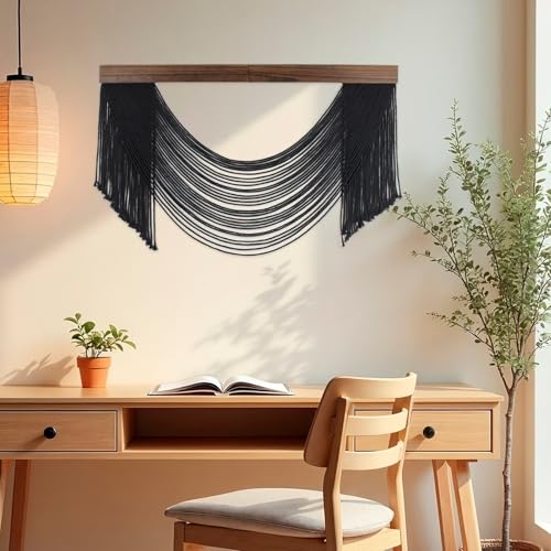SCECALA Boho Black Macrame Wall Hanging Tapestry, Black Handmade Macrame Tapestry Bohemian Yarn Wall Hanging for Living Room Bedroom Modern Home Decor - color: Black Brown