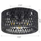 Rattan Ceiling Light Fixture, 3-Light Bohemian Modern Woven Ceiling Light, Black Boho Flush Mount Ceiling Light for Bedroom Living Room Dining Room, Bulb Not Included - color: Black, size: 3-Light-Round