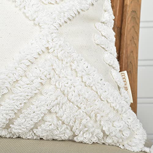 Boho Sofa Throw Pillow Covers – Exquisitely Crafted with Hand-Finished Tuft with Thick Cotton Tassel Details – Soft & Stylish Moroccan Decorative, 18x18inch (Spring Ruched) - color: Boho Cream, size: 18" x 18" (Pack of 1)