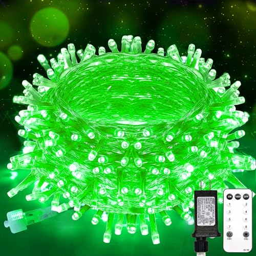 suddus Connectable Green Chirstmas Lights Outdoor with Remote, 66ft 200 LED String Lights Plug in Waterproof, Dimmable Clear Wire Fairy Lights for Xmas Tree,Halloween,Garden,Porch,Party,Dorm Decor - color: Green, size: 200LED Connectable