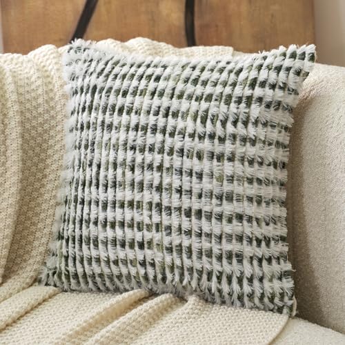 Aeckself Boho Chenille Tufted Pillow Cover 18 x 18 Inch, Decorative Square Throw Pillow Cover Neutral Pillowcase for Couch Bedroom Living Room, Green White - color: Green White, size: 18" x 18" (Pack of 1)