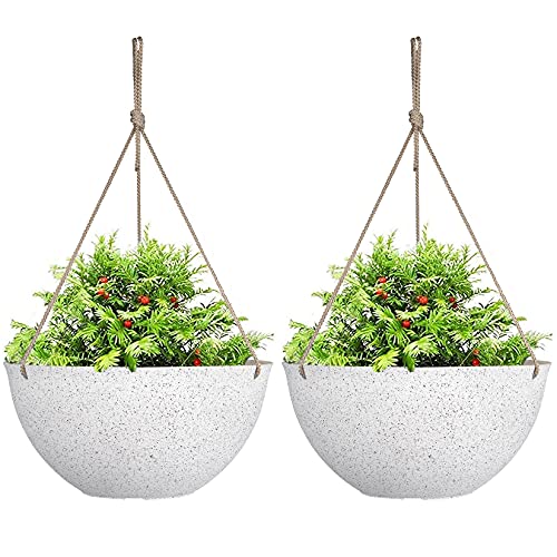 LA JOLIE MUSE Large Hanging Planters for Outdoor Plants - 13 Inch Hanging Flower Pots Set of 2, Speckled White - color: Speckled White