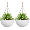 LA JOLIE MUSE Large Hanging Planters for Outdoor Plants - 13 Inch Hanging Flower Pots Set of 2, Speckled White - color: Speckled White