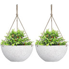 LA JOLIE MUSE Large Hanging Planters for Outdoor Plants - 13 Inch Hanging Flower Pots Set of 2, Speckled White - color: Speckled White