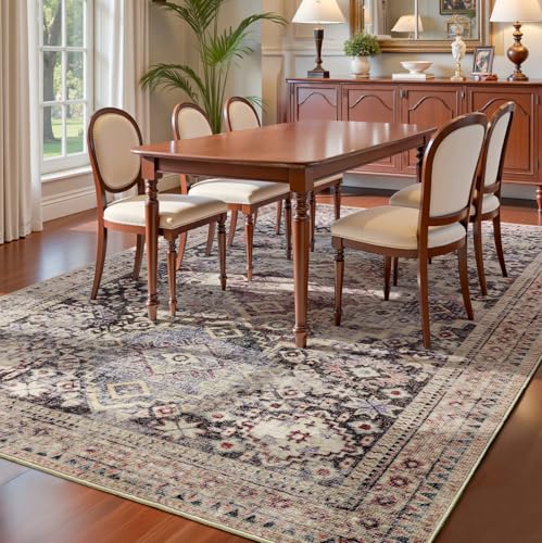 YOH Boho Washable Rug 4x6, Mauve Grey Vintage Non Slip Area Rug, Distressed Indoor Carpet for Living Room Bedroom Kitchen Office - color: B-mauve Grey, size: 4' x 6' (Rectangular)