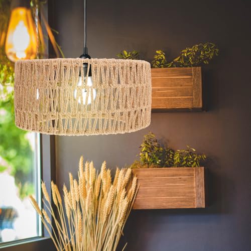 BESTOYARD Straw Rope Lampshade Woven Ceiling Light Cover 11.81X5.90In Rustic Pendant Lamp Shade Replacement for Indoor Home Bar Tea Room Decor