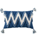 Geometric Embroidery Tufted Lumbar Throw Pillow Covers 12x20 Inch Farmhouse Cotton Canvas Woven Tufted Tassel Cushion Covers Home Decor (Blue,12"x20")