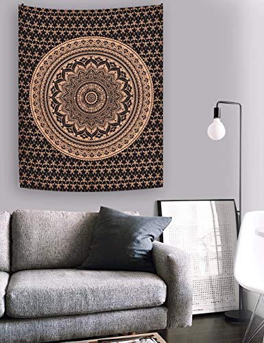 ANJANIYA Ombre Wall Hanging Bohemian Tapestry, Metallic Wall Art Bedspread, Psychedelic Hippie Mandala Dorm Décor for Hanging, Bedding, Beach Coverlet Curtain, Black Gold, 54"X60" - color: Black Gold, size: 60"L x 54"W