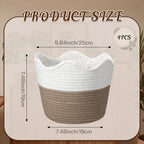 4 Pcs Large Cotton Rope Plant Basket Modern Woven Baskets for Flower Pot Floor Indoor Planters, Storage Organizer Baskets Home Decor, White Brown
