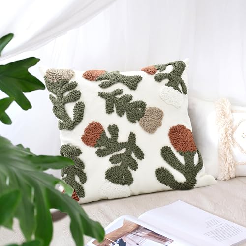 Boho Pillow Covers 18X18 Inch Boho Tufted Throw Pillow Covers Decorative Tassels Cushion Cover Farmhouse Pillow Case for Couch Sofa Bed Living Room Bedroom, Rust Floral - color: Boho Floral Rust, size: 18" x 18" (Pack of 1)
