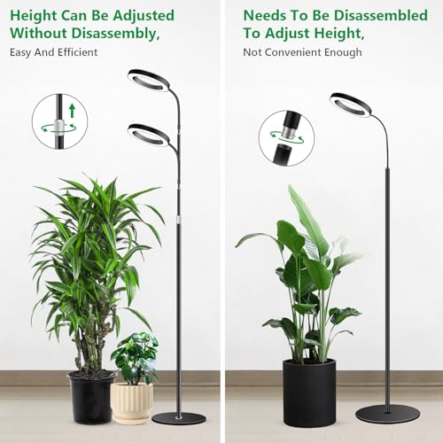Aumtrly Grow Lights for Indoor Plants, Full Spectrum Floor Standing Plant Lights with 68" Stand for Growing Large Tall Plants, Black Halo LED Plant Grow Light with 6/12/16H Timer - size: 1 head 68inch/black