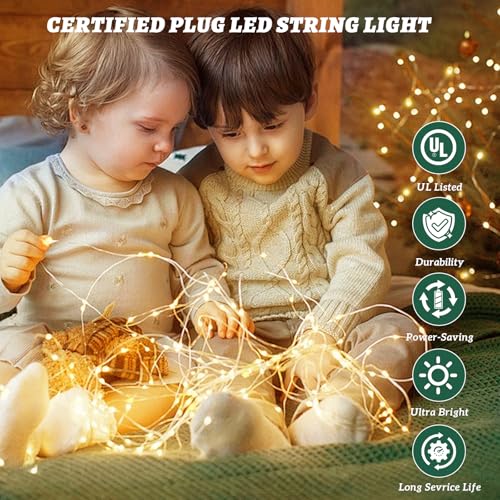 2-Pack Fairy Lights Plug in, 33ft 100 LED Fairy String Lights Indoor Outdoor Waterproof Copper Wire String Lights Warm White Twinkle Lights Starry Lights for Bedroom Garden Wedding Party Decoration