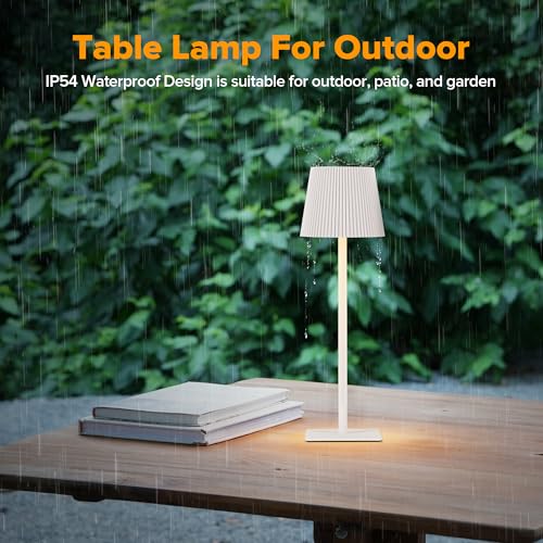LUTEC 4 Pack Cordless Table Lamp,6000mAh Rechargeable Battery Operated Desk Lamp,Two Adjustable Heights,Waterproof, Touch Control & 3 Color Stepless Dimming for Restaurant/Bedroom/Bars/Outdoor (White) - color: White