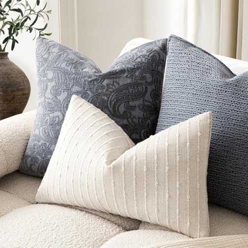 Foindtower Pack of 2 Decorative Jacquard Boucle Lumbar Throw Pillow Covers Accent Textured Striped Pillowcases Cozy Boho Cushion for Couch Sofa Bedroom Living Room Home Decor 12x20 Inch Cream White - color: Cream White, size: 20" x 12" (Pack of 2)