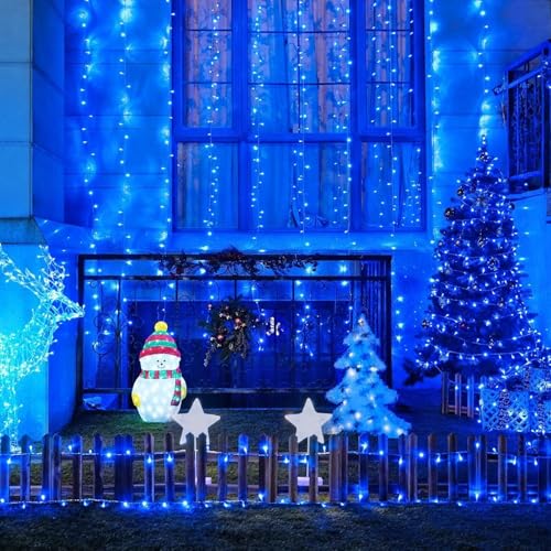 LAMPHOME Blue Christmas Lights Set 100 Count 19.6 Feet Incandescent Bulb Mini String Lights for Indoor Christmas Tree Garland Birthday Wedding Party Festival Decoration, White Wire - color: Blue-White Wire
