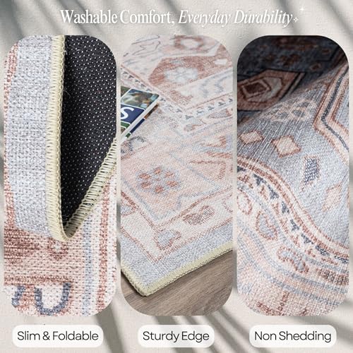 Fame Rugs Turkish Rug. Washable Vintage Oriental Antique Inspired Traditional Doormat Small Modern Area Rugs Luxury Entryway Entry Bedroom Bathroom Kitchen (403CC, 2'5 x 5') - color: 403cc, size: 2'6" x 5' (Rectangular)
