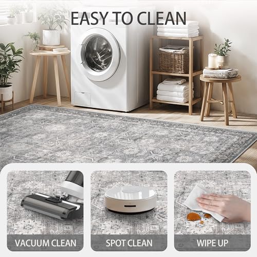 5x7 Area Rugs, Soft Non Slip Low Pile Washable Rug, Boho Modern Rug for Living Room, Bedroom, Dining Room, Distressed Grey - color: Distressed Grey, size: 5' x 7' (Rectangular)